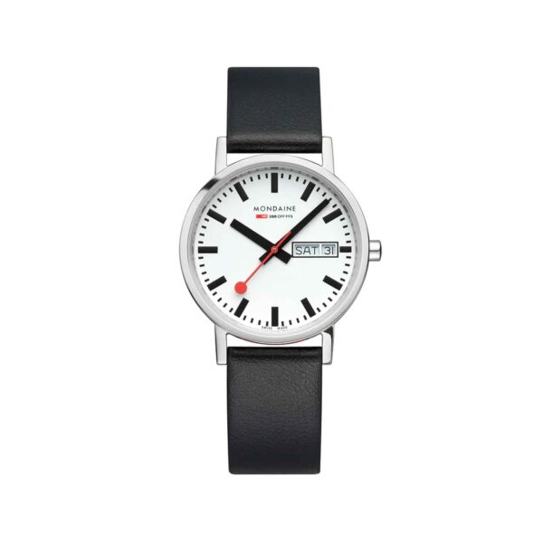 Mondaine Classic Day Date, Black Vegan Grape Leather, 36 mm