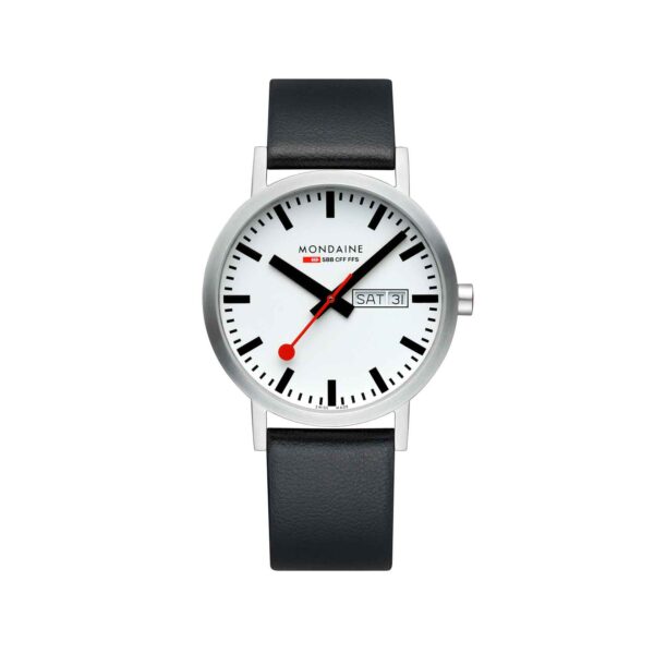 Mondaine Classic Day Date, Black Vegan Grape Leather, 40 mm