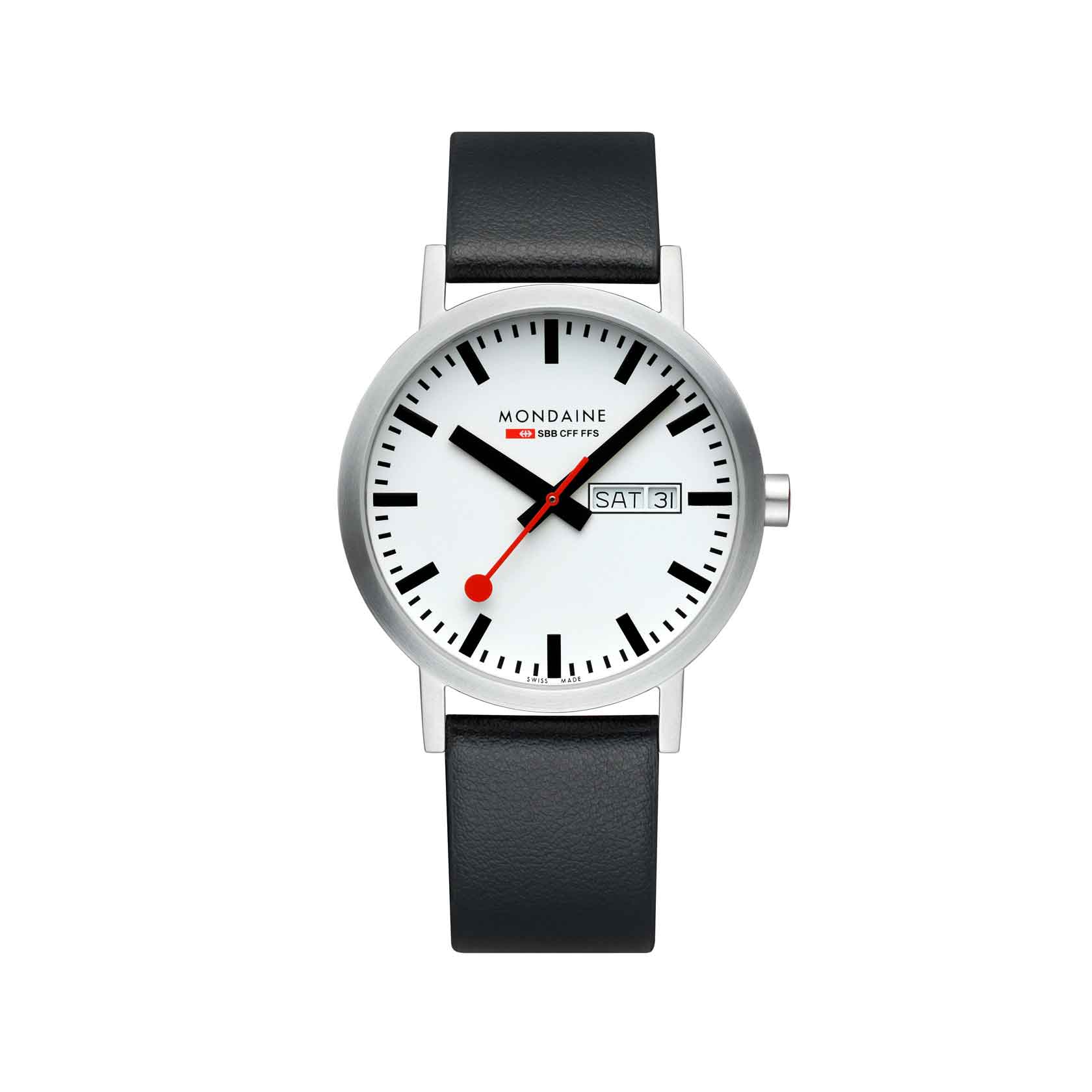 Mondaine Classic Day Date, Black Vegan Grape Leather, 40 mm - Image 3