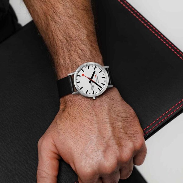 Mondaine Classic Day Date, Black Vegan Grape Leather, 40 mm